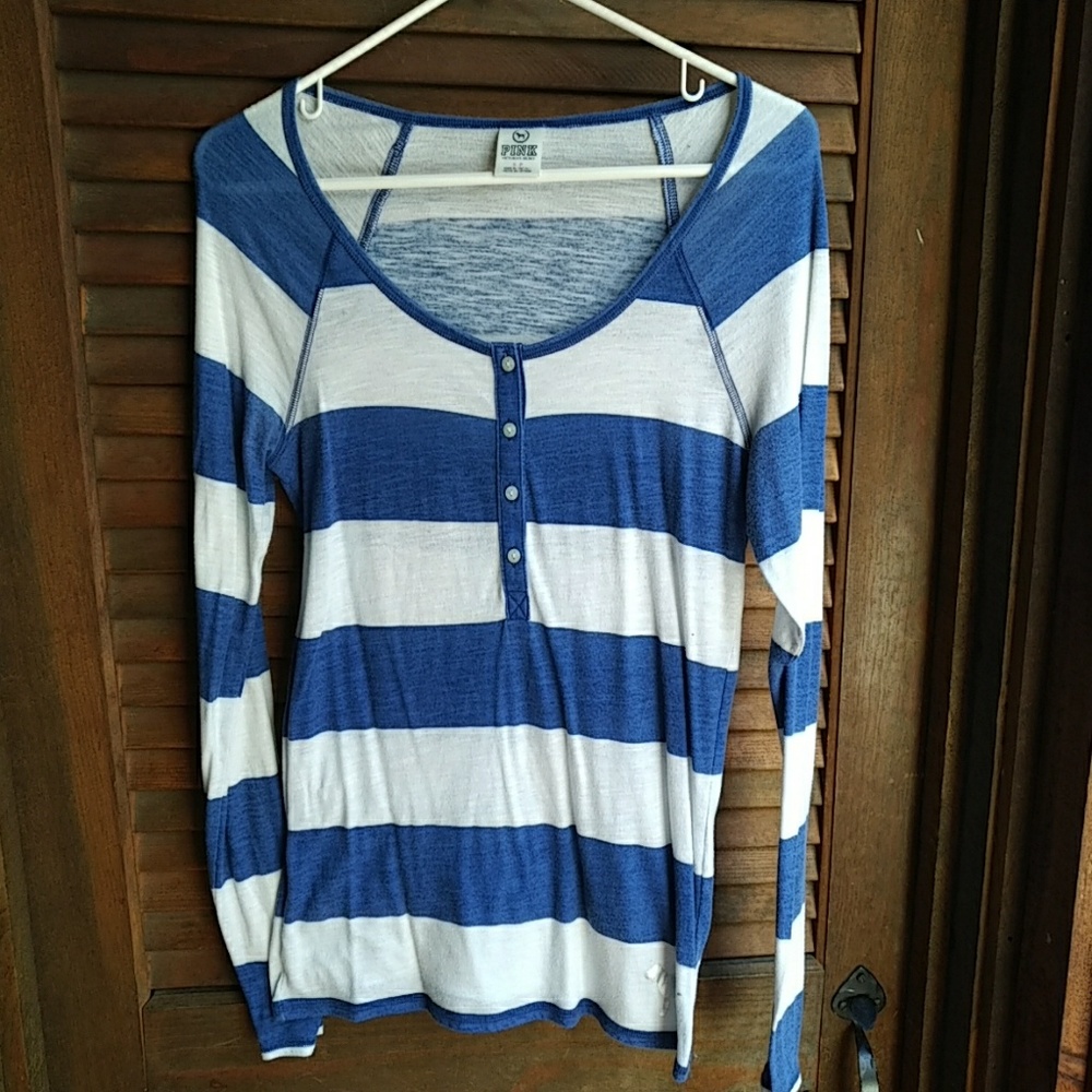 VS PINK Blue and White Striped Top
